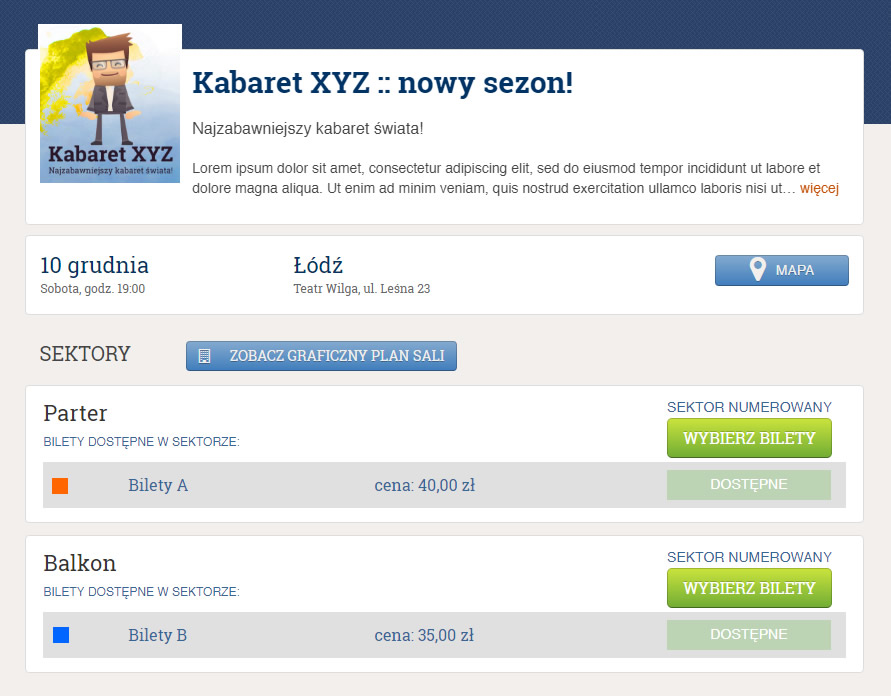 System biletowy Tikecik.pl: wydarzenie