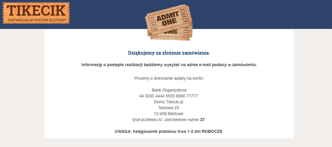 System biletowy Tikecik.pl: zamówienie
