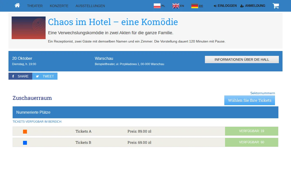 Die Terminseite im Ticketshop, wie der Käufer sie sieht