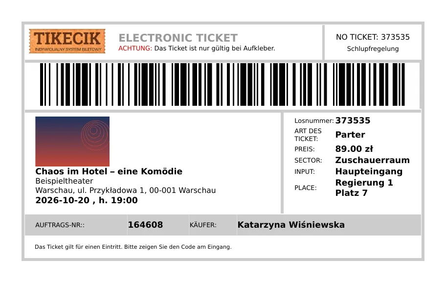 Ticketvorschau als PDF mit Code zum Scannen am Eingang