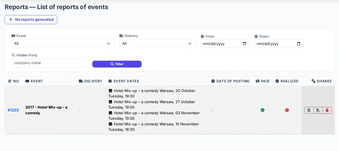List of Event Sales Reports with PDF Download