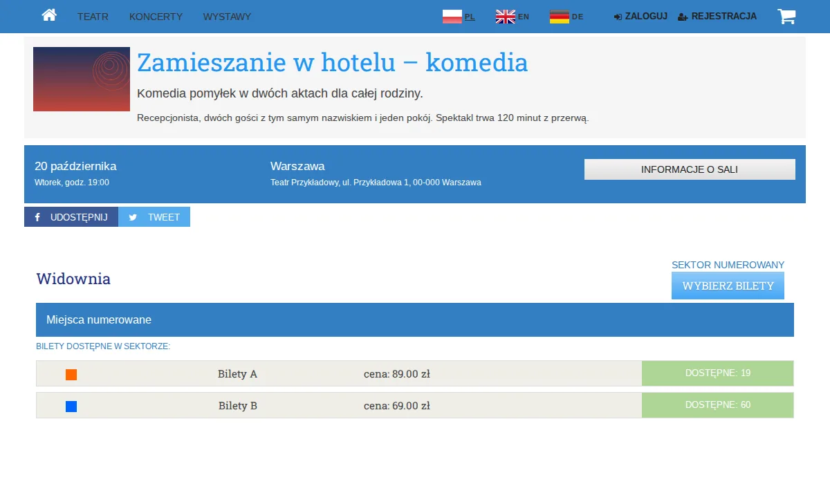 Strona terminu w sklepie z biletami, tak jak widzi ją kupujący